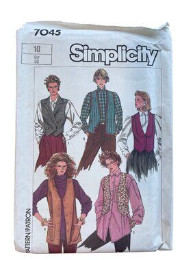 Vintage 80s Simplicity 7045 Sewing Pattern Size 10 Misses Set of Vests Retro CUT